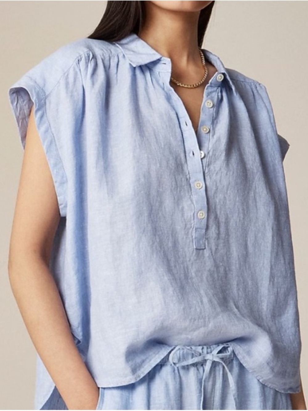 J. Crew Light Blue Women’s Short-Sleeve Button Popover - Picture 3 of 4